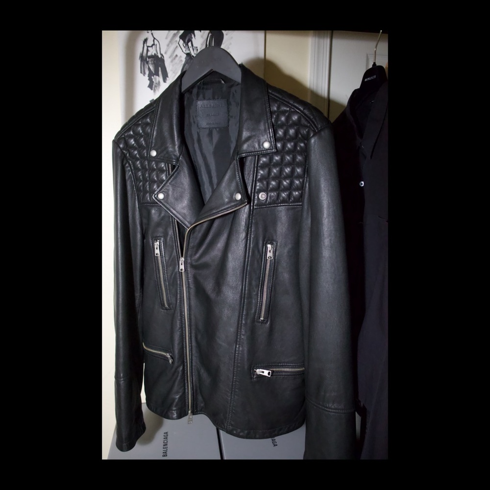 Black leather biker jacket